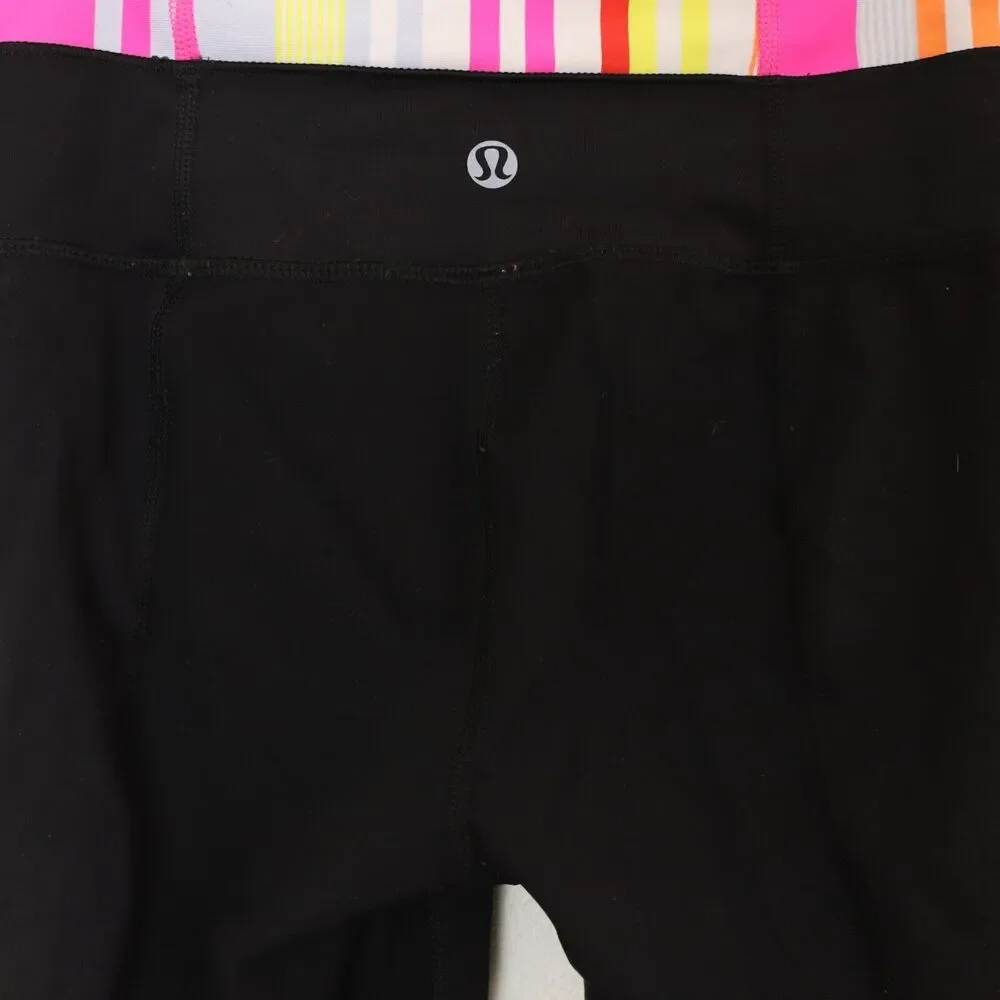 LULULEMON Capri Crop Colorful Waistband Foldover Option Size 2 Black EUC B57